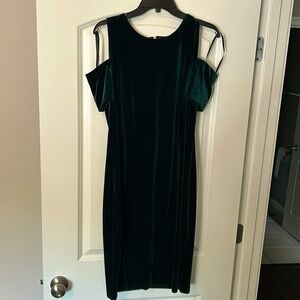 Calvin Klein cold shoulder sleeve velvet dress in deep emerald